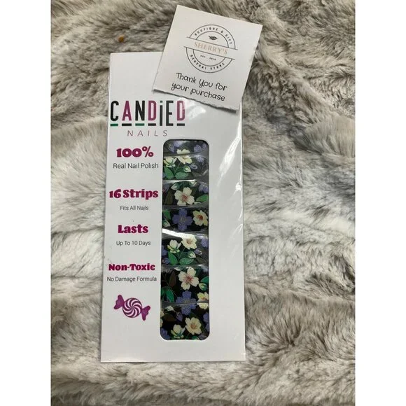 Candied Nails Floral Nail Polish Strips 16 Pack Non-Toxic Lasts 10 Days - Picture 2 of 3